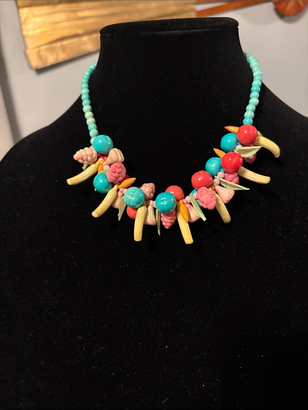 Vintage colorful fruit and vegetable Bib Necklace Collectible